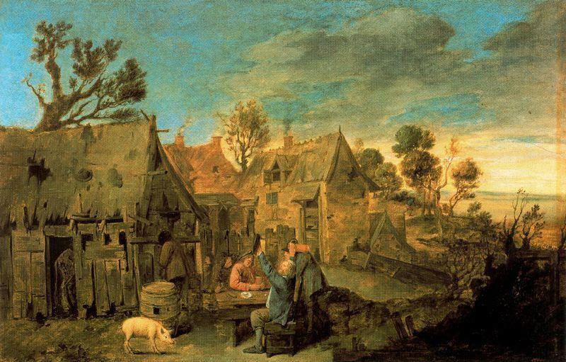 Adriaen Brouwer Village Scene with Men drinking oil painting picture